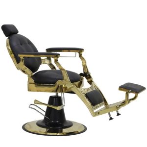 Antique Style Black Gold Tufted Leather Barber Shop