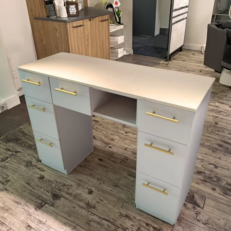 Nova marble top nail table with easy-clean surface and drawers
