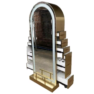 Double Side Styling Barber Shop Mirror Table Station