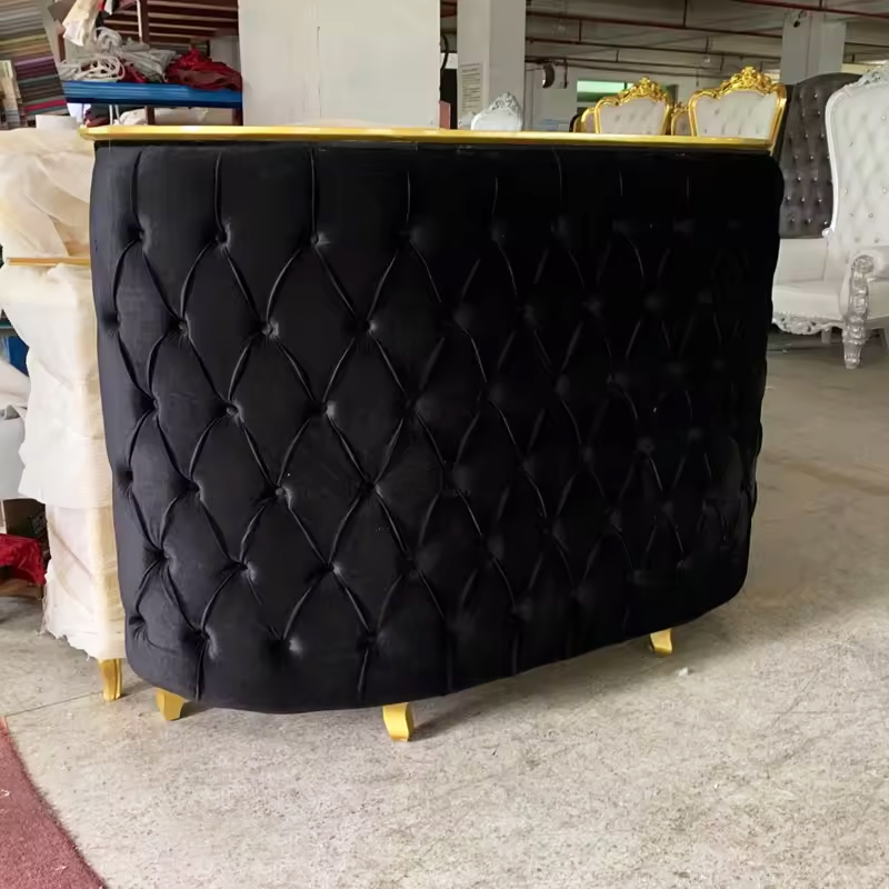White marble salon reception desk with gold legs