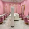 2 Nova pink L-shape nail desk with French style design