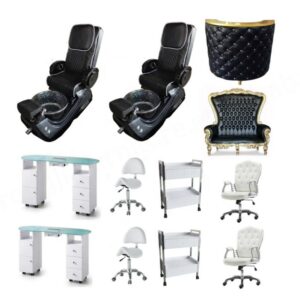 Nova Suite Manicure Tables and Foot Spa White Pedicure Chairs With Black Bowl