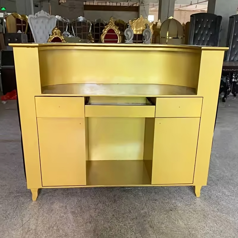 Curved L-shape reception desk for nail salon