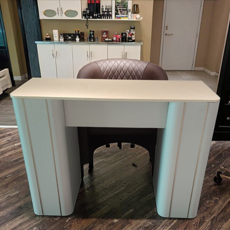 Side view of marble top manicure table with drawers - Nova