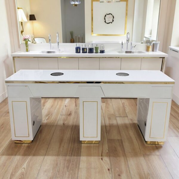 Side view of marble top manicure table - Nova salon furniture