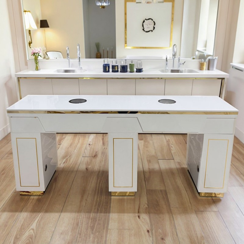 Side view of marble top manicure table - Nova salon furniture
