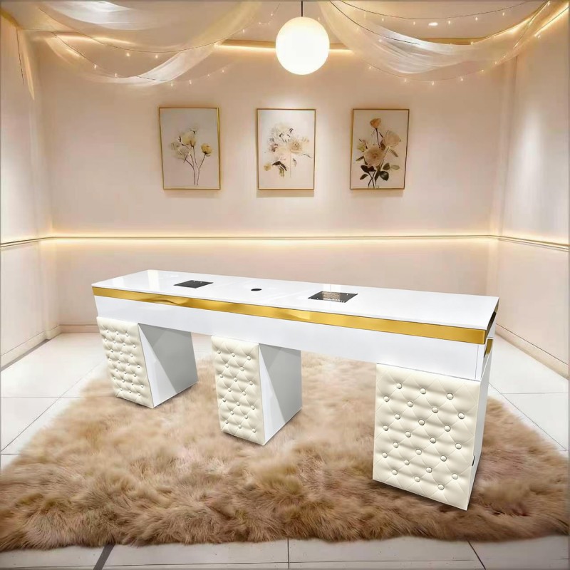 3 Side view of double manicure desk with storage - Nova nail table