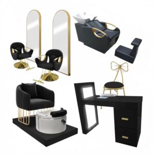 Nova Suite Furniture Set Gold and Black Package Hot Sale Pedicure Chair