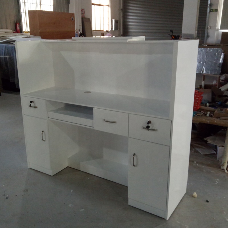Modern salon reception desk with LED lighting