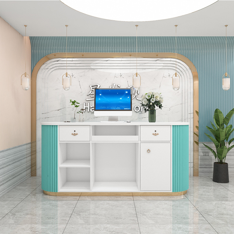 Curved reception desk for beauty salon