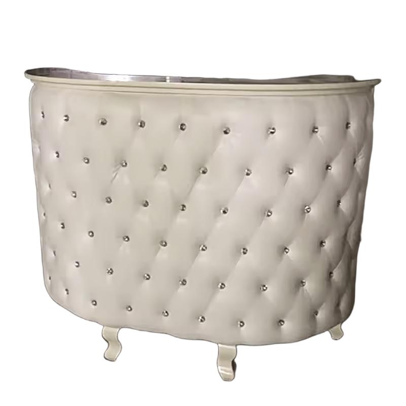 L-shaped gold marble salon reception desk with luxury finish