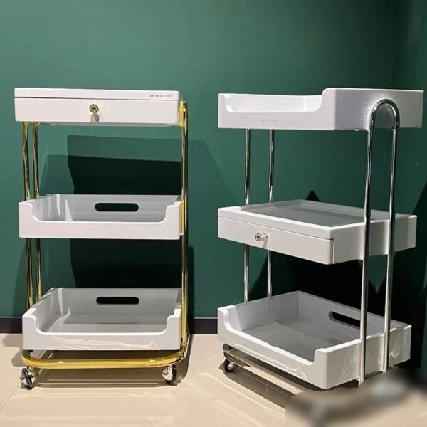 Metal Salon Trolley - Makeup Saloon Equipment Gold Pink Silver by Nova