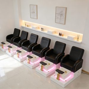 Luxury Nail Salon Equipment Foot Spa Pedicure Station Chair Modern White Base Beauty Salon Pedicure Chair with Lights