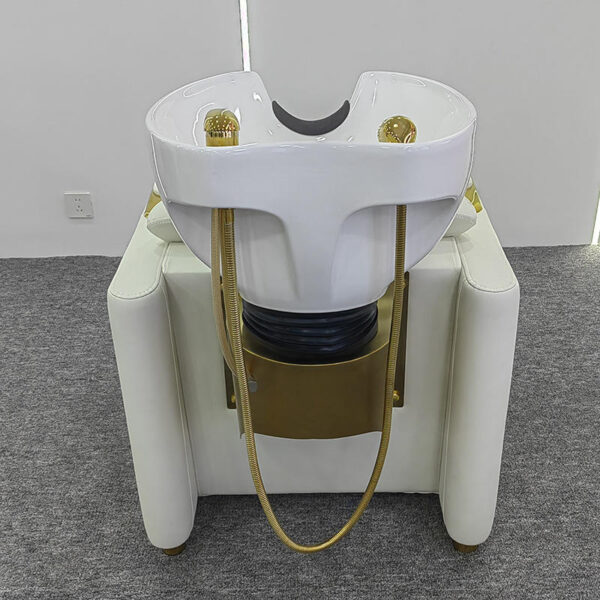 White gold reclining head therapy spa washing chair for barbershop and salon shampoo