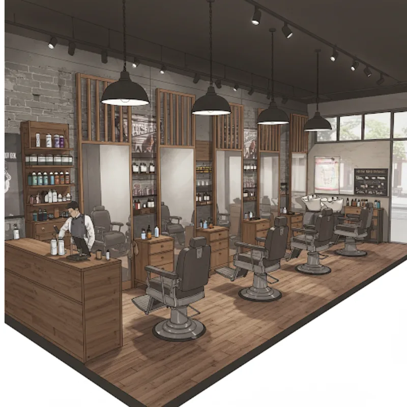 the ultimate guide to barber shop design showing a professional barber shop interior with efficient layout and lighting