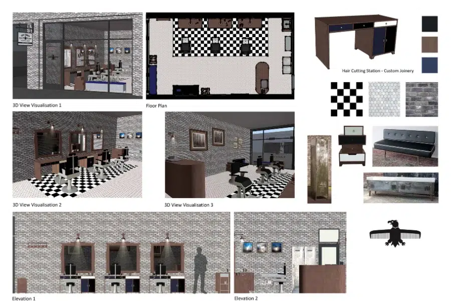 the ultimate guide to barber shop design illustrating barber shop layout planning and proper workstation spacing for daily operations