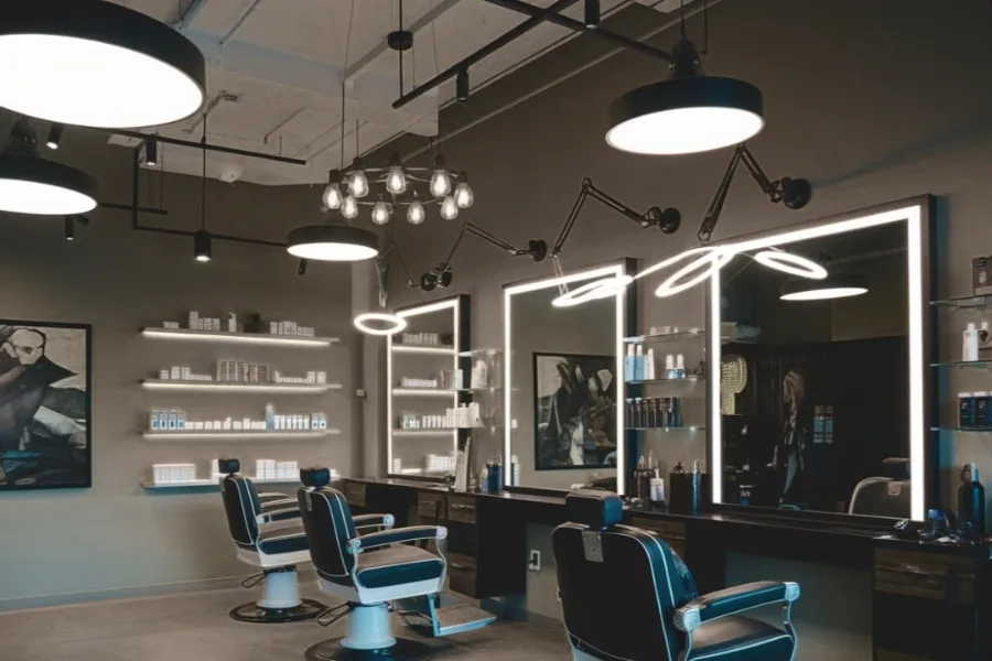 the ultimate guide to barber shop design featuring professional barber shop lighting with task lighting and mirror illumination