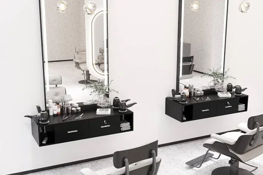 Salon Station Buying Guide showing single sided salon station layout