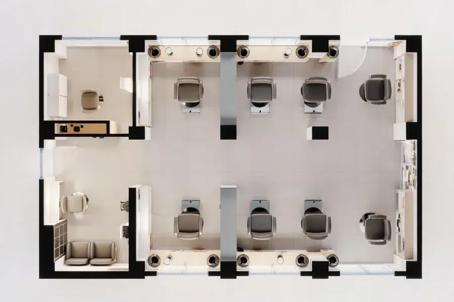 Salon layout planning with dryer chairs as part of 10 Steps to Create a Hair Salon Business Plan