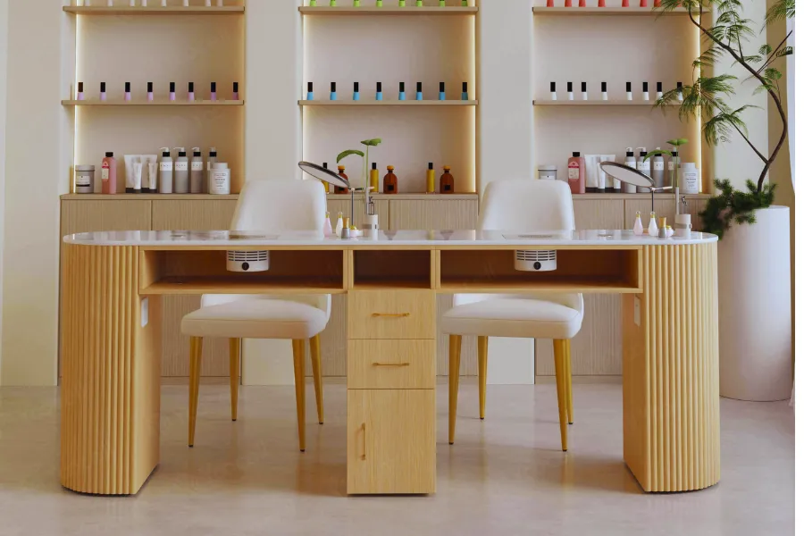 Manicure Table Buying Guide illustrating manicure table spacing and salon layout planning