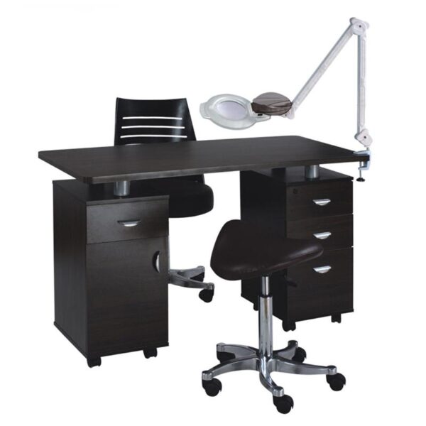 1 White modern nail table set with dust collector - Nova manicure station