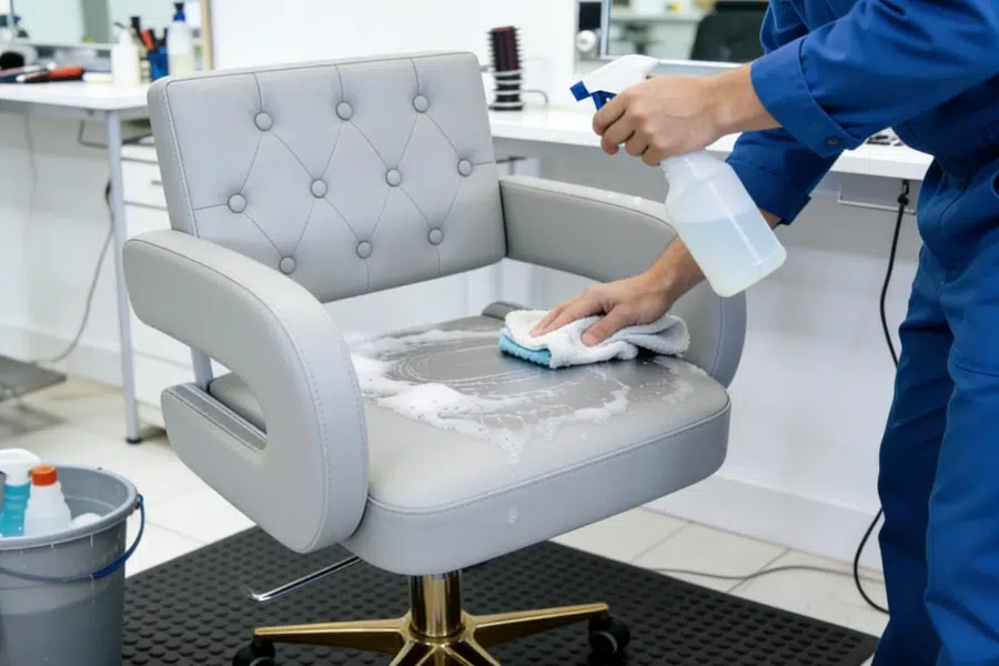 Daily cleaning protocol for commercial salon chairs