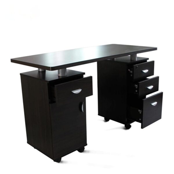 3 Side view of white nail table with dust collector - Nova salon furniture