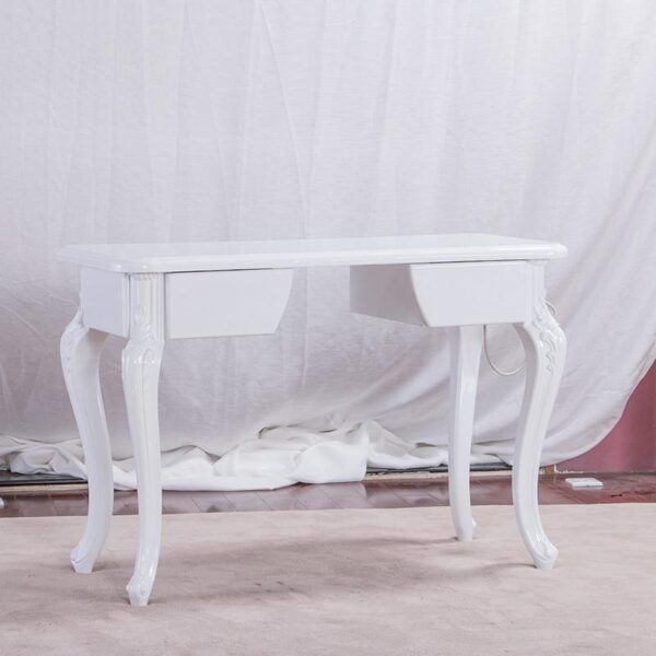 3 Nova antique style nail desk with ornamental carving and white finish