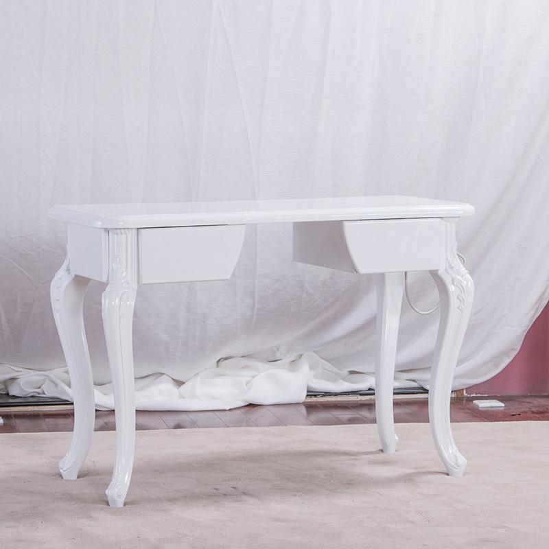 3 Nova antique style nail desk with ornamental carving and white finish