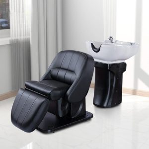 Modern 2-in-1 Electric Shampoo Chair with Ceramic Basin Head Spa Salon Furniture Adjustable Hair Washing Chair for Barber Shop