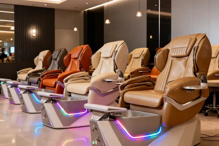 commercial pedicure chair with integrated plumbing and massage function