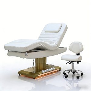 White Gold Base Foot Control Massage Table Spa Bed 3 Motors Electric F... - Massage Bed | Nova Spa Equipment