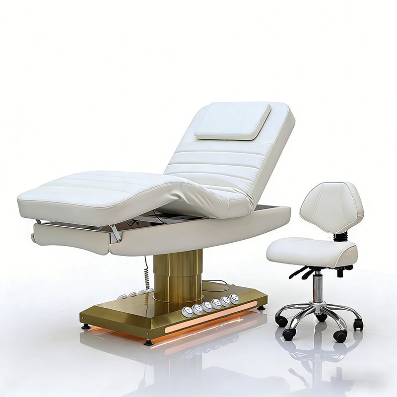 White Gold Base Foot Control Massage Table Spa Bed 3 Motors Electric F... - Massage Bed | Nova Spa Equipment