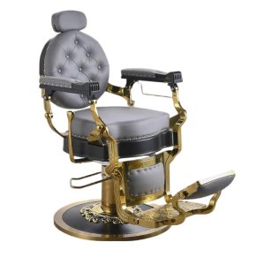 Style Gray and Gold Barber Chair Hydraulic Pump Tufted