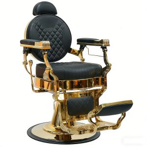 Black Leather Chair with Gold Base Modern Design Barber