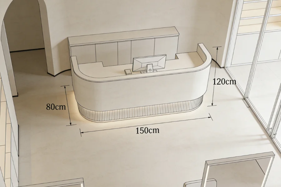 salon reception desk dimensions height width depth diagram