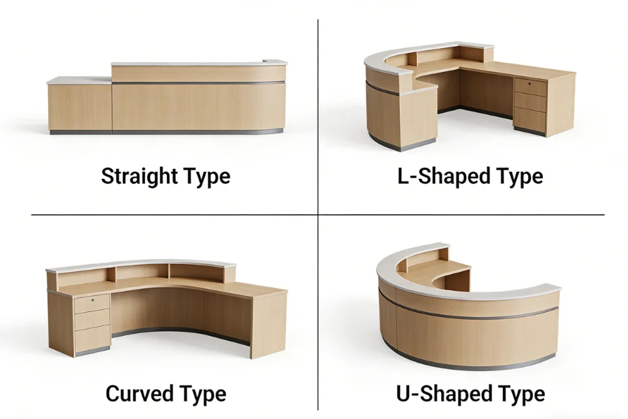 types of salon reception desks straight L shaped curved U shaped