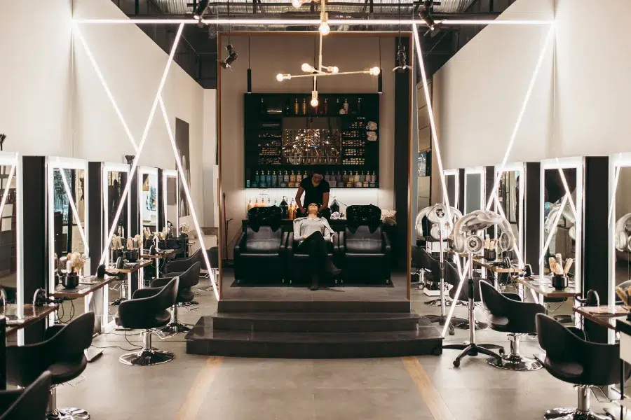 salon styling station lighting setup for hair cutting