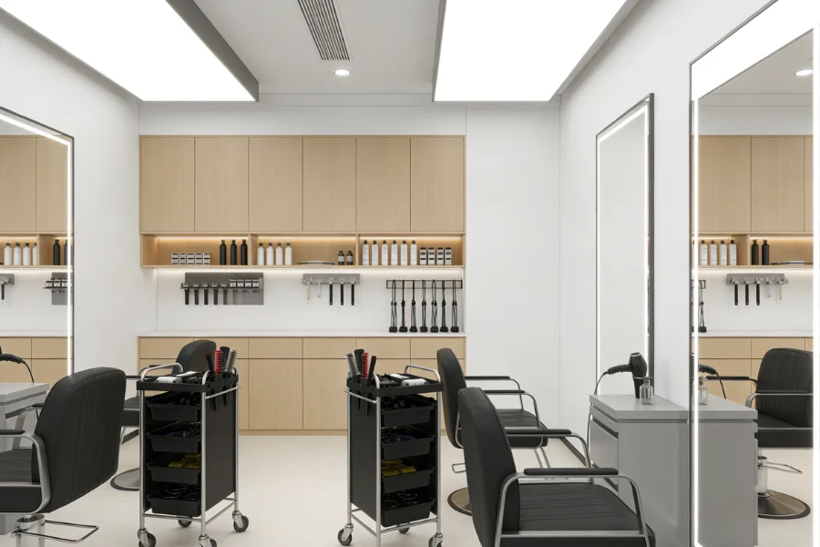 salon storage ideas for clean and organized modern hair salon