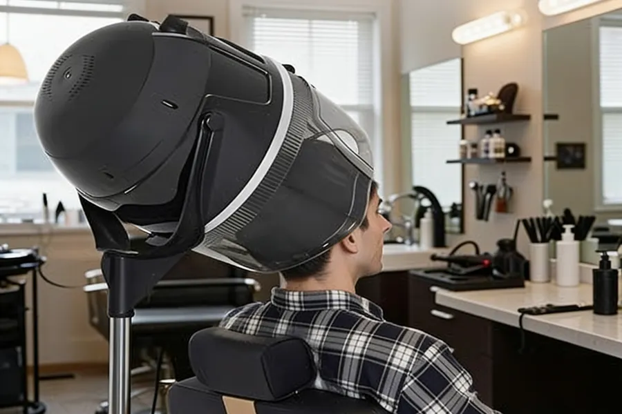 hooded hair dryer used in a professional hair salon