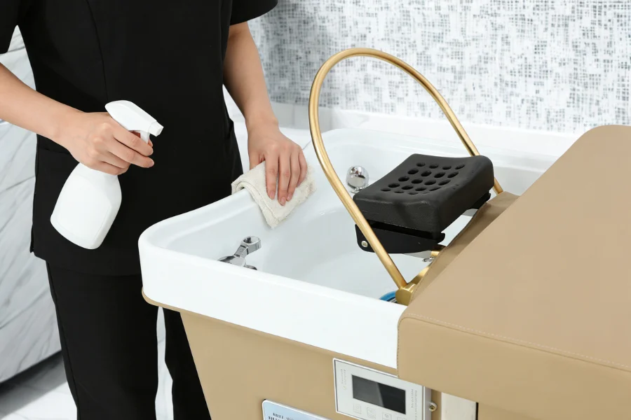 daily shampoo sink cleaning between clients to maintain hygiene