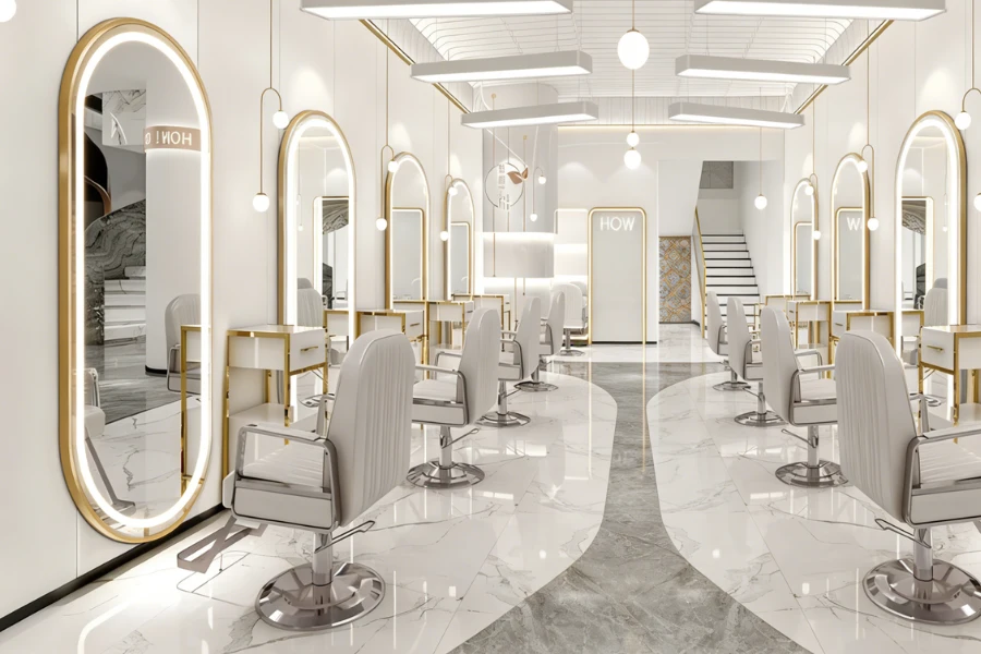 salon mirror lighting setup with vertical lights for styling station