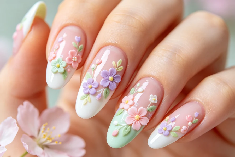 spring floral nail designs micro flowers pastel
floral french tip nails spring manicure
3D floral nail art spring trends