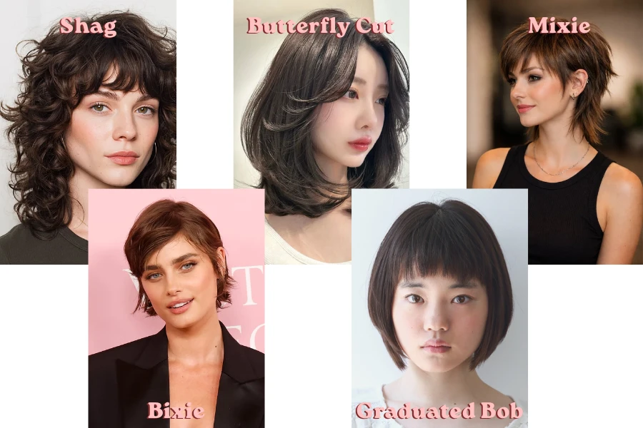 best haircut trends 2026 including shag butterfly cut mixie and bob styles