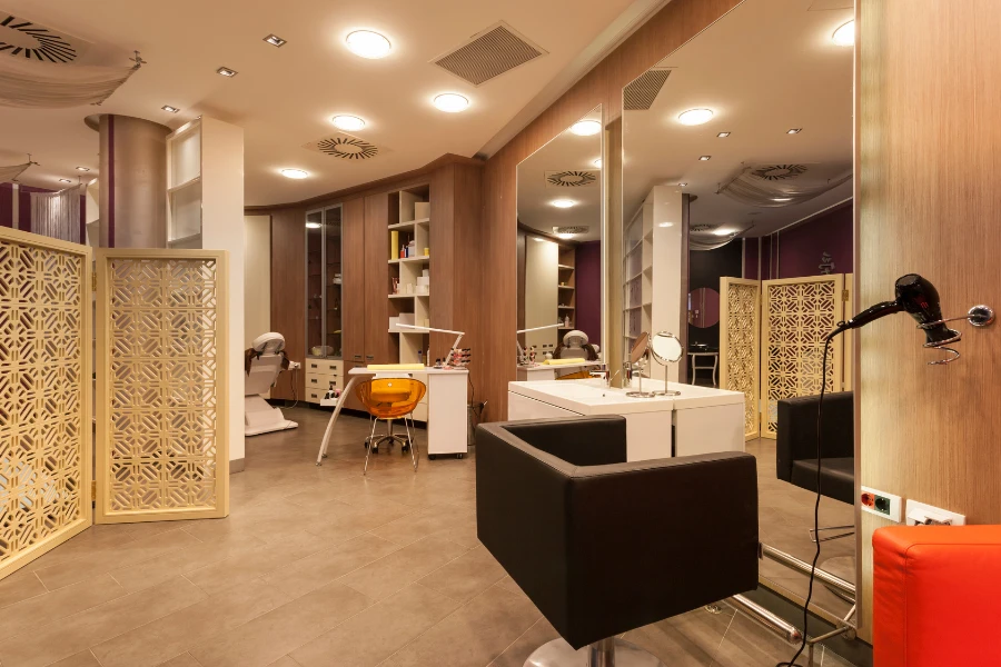 modern hair salon setup with styling chairs mirrors and professional equipment