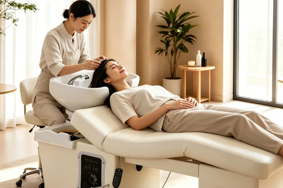 ergonomic shampoo bed for head spa services and stylist comfort