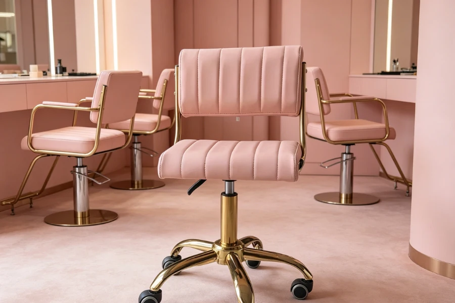 pink salon design with modern styling chairs and soft blush interior