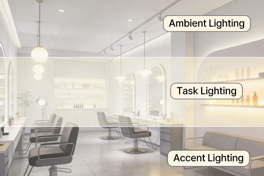 types of salon lighting ambient task accent lighting layout diagram