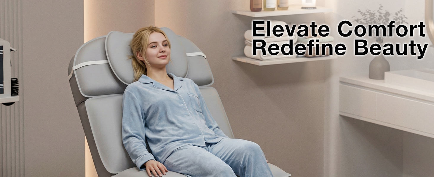 Fully Electric Massage Table w 3 Motors, Professional Angle and Height Adjustable Spa Bed Facial Chair, Motorized Esthetician Bed Treatment Table for Beauty Salon, Grey