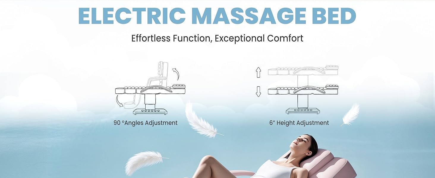 Electric Massage Table with LED Light, Adjustable Facial Bed with Foot Control for Spa, Tattoo, Waxing, and Eyelash Extension, Removable Headrest and Armrest, 90° Back & Leg Adjustment (Pink)